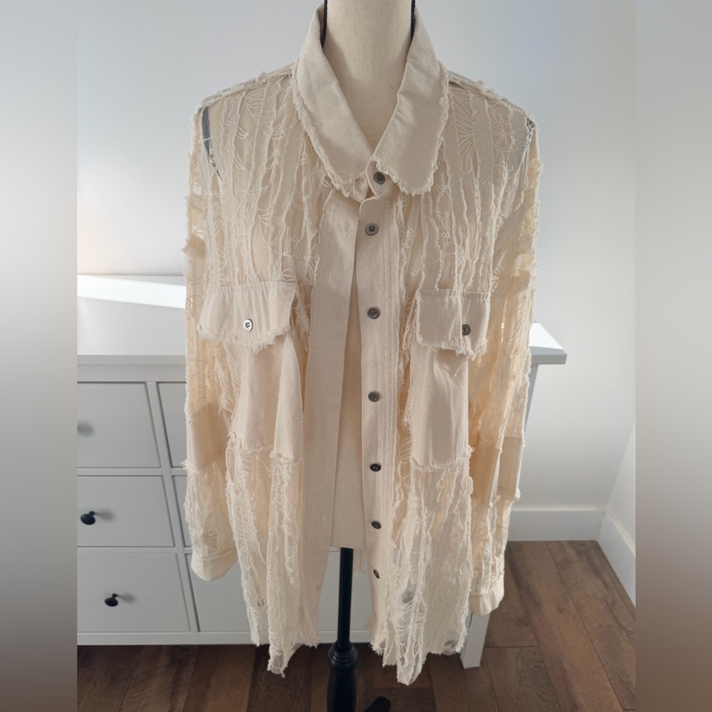 Cream Lace Button-Up Tunic